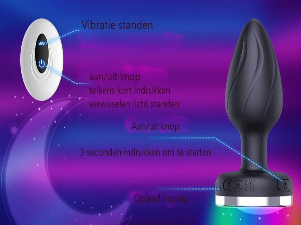 Erodit Lightning butt plug 10 vibration and light settings with remote Erodit.nl Erodit Lightning butt plug 10 vibration and light settings with remote Erodit.nl
