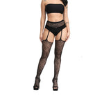 Sexy erotic plus size black stockings with suspender belt - Luxury pantyhose. 