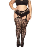 Sexy erotic plus size black stockings with suspender belt - Luxury pantyhose. 