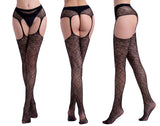 Sexy erotic plus size black stockings with suspender belt - Luxury pantyhose. 
